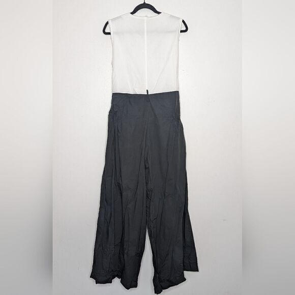 Nuovo Borgo Wide Leg Oversized Sleeveless Belted Jumpsuit Black White IT44 US 10 - Picture 2 of 12